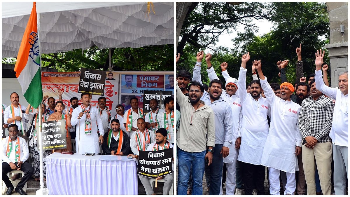 Nashik: Congress Protests Pothole Crisis, Demands Murder Charges Against Officials Over Road Accident Deaths