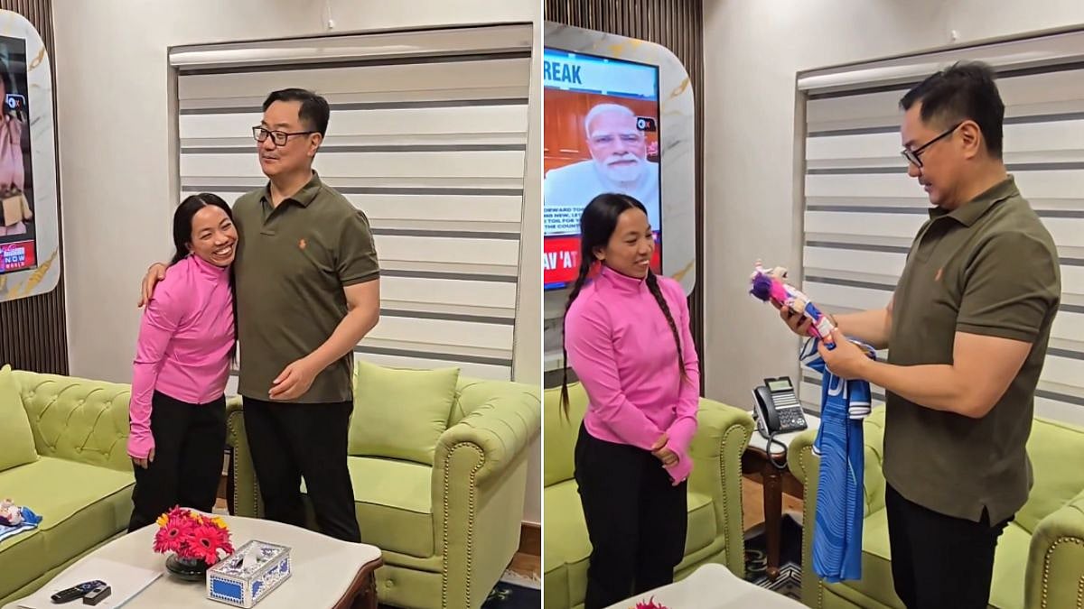 Mirabai Chanu Meets Union Minister Kiren Rijiju After Historic CWG Gold Hat-Trick, Gifts Signed Jersey From Indian Weightlifting Team | Video