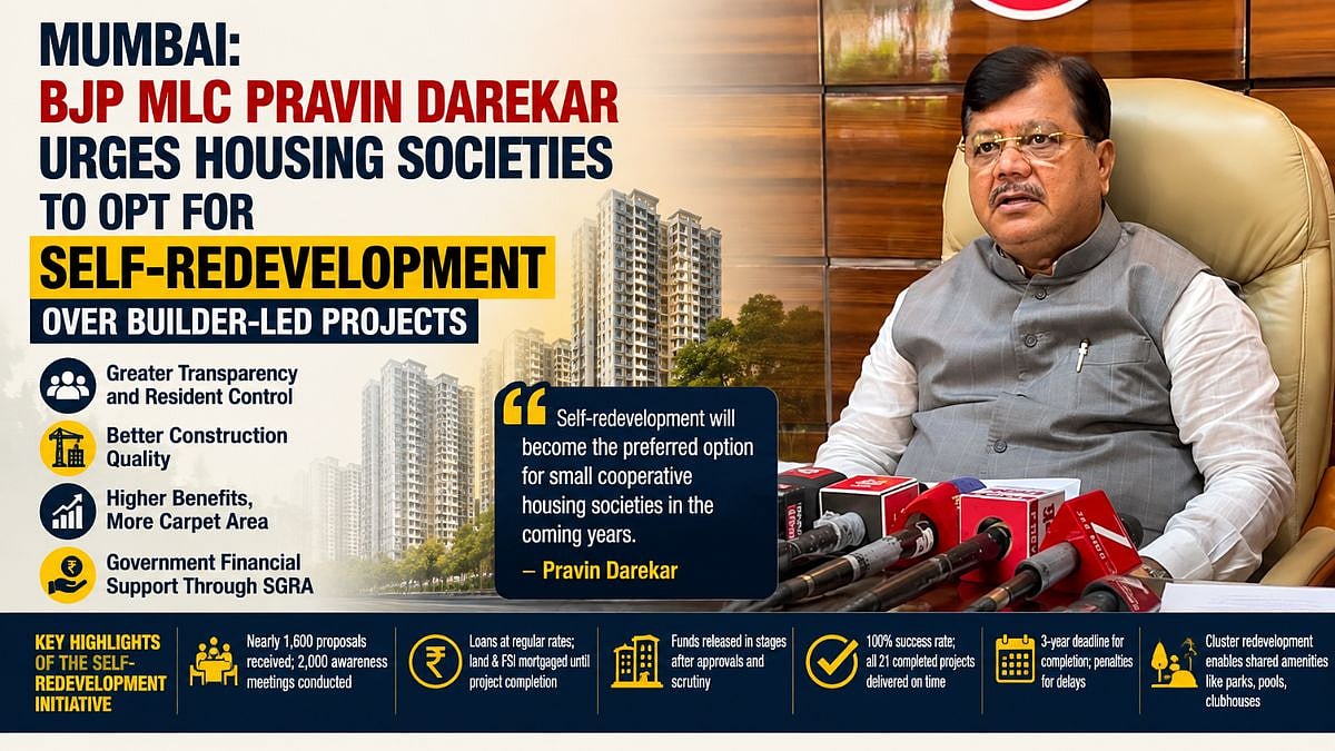 Mumbai: BJP MLC Pravin Darekar Urges Housing Societies To Opt For Self-Redevelopment Over Builder-Led Projects