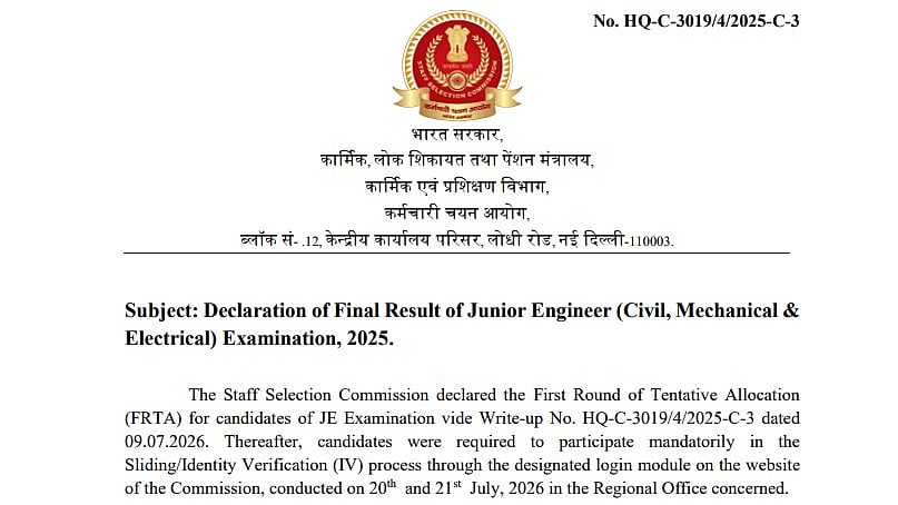 SSC JE Final Result 2026 OUT: 1,731 Candidates Provisionally Shortlisted; Check Result Here