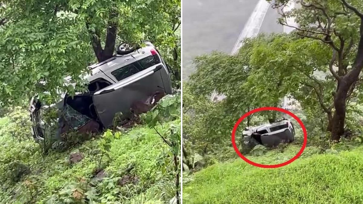 Tourist Car Plunges 50 Feet Into Gorge Near Khopoli, Driver Survives After Vehicle Gets Stuck in Tree