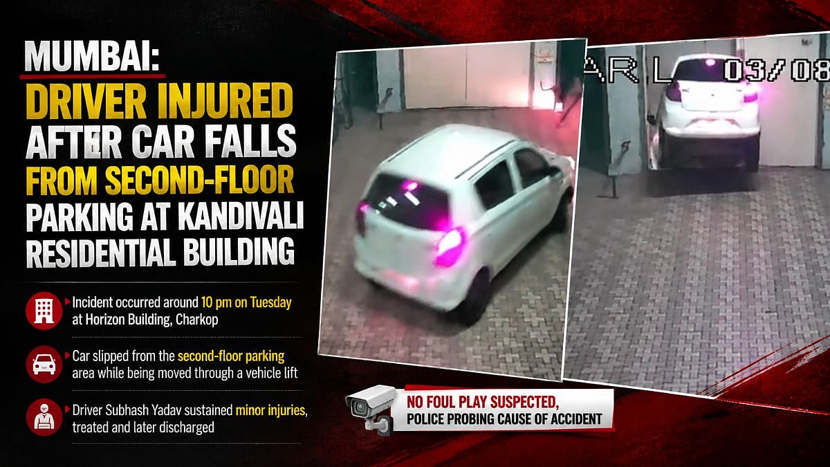 Mumbai: Driver Injured After Car Plunges From Second-Floor Parking At Kandivali Residential Building | VIDEO