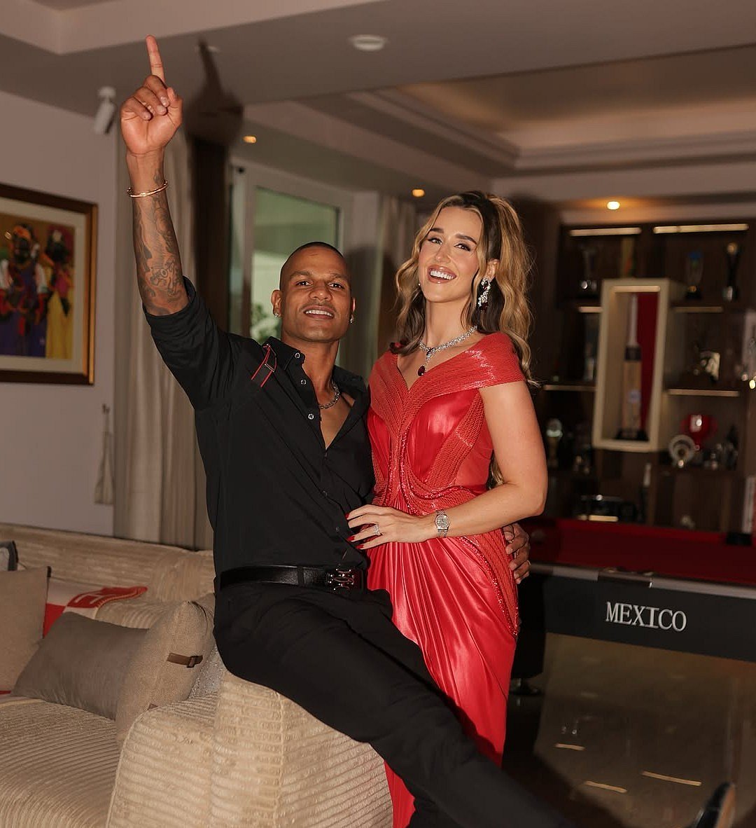 Shikhar Dhawan & Sophie Shine Romance In Coordinated Red-And-Black Looks, Serve Couple Goals