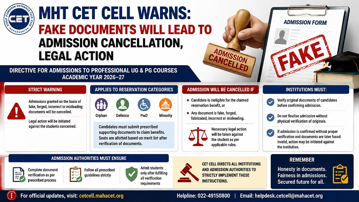 MHT CET 2026: Fake Documents Will Lead To Admission Cancellation, Legal Action, Warns CET Cell