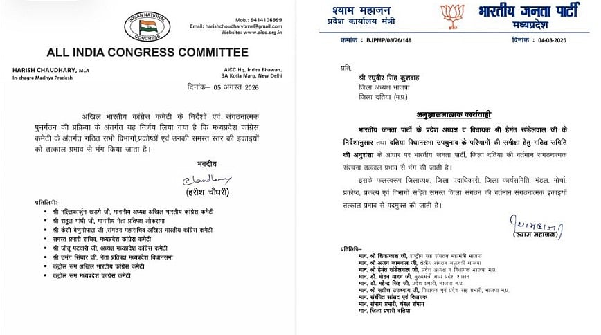 Congress Orders Statewide Dissolution Of Departments; BJP Disbands Datia Unit After Bypoll Assessment
