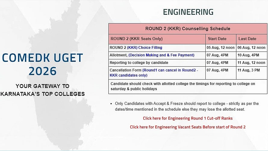 COMEDK Counselling 2026 Round 2 Choice-Filling Begins: Over 3,000 Seats Available At comedk.org