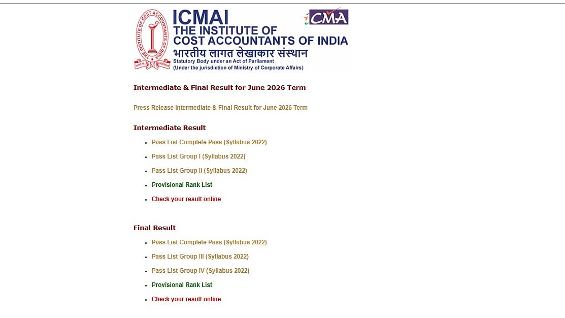 ICMAI CMA Intermediate, Final June 2026 Results OUT At icmai.in; Direct Link Here