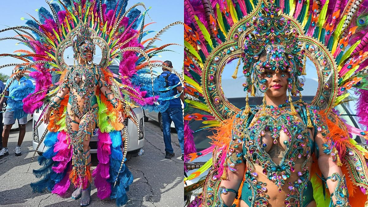 Rihanna Shows Off Her Curves In Daring Carnival Bodysuit Covered In Thousands Of Gemstones With Dramatic Headpiece