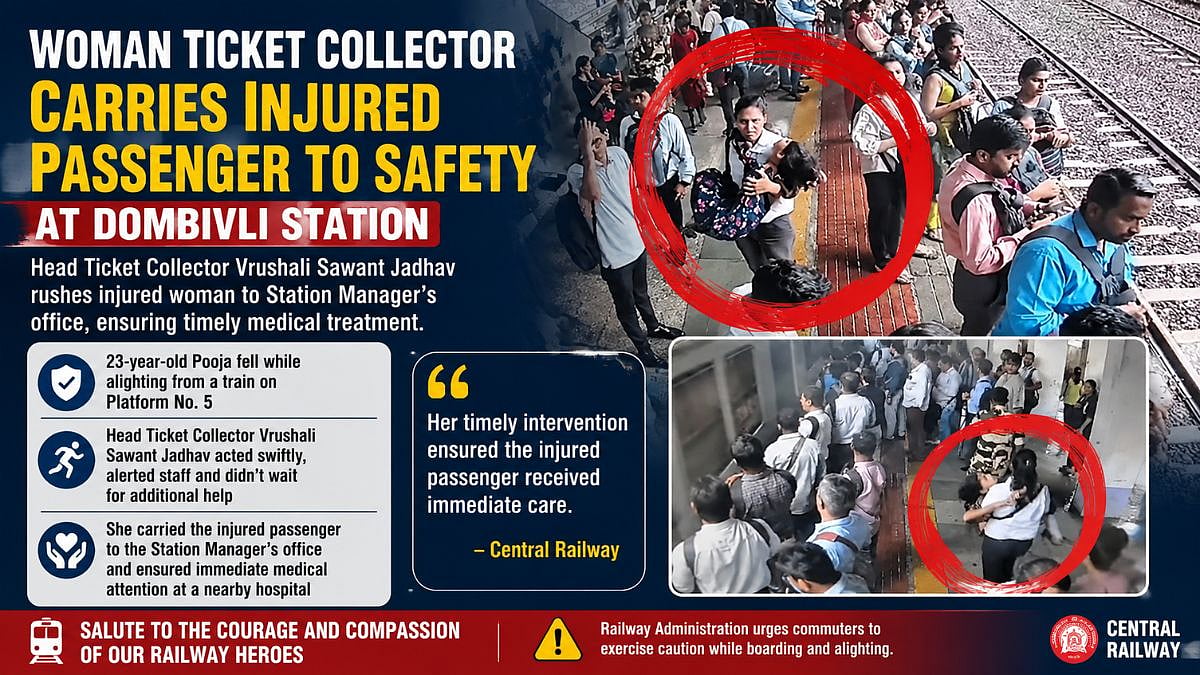 Mumbai: Central Railway Woman Ticket Collector Carries Injured Passenger To Safety At Dombivli Station