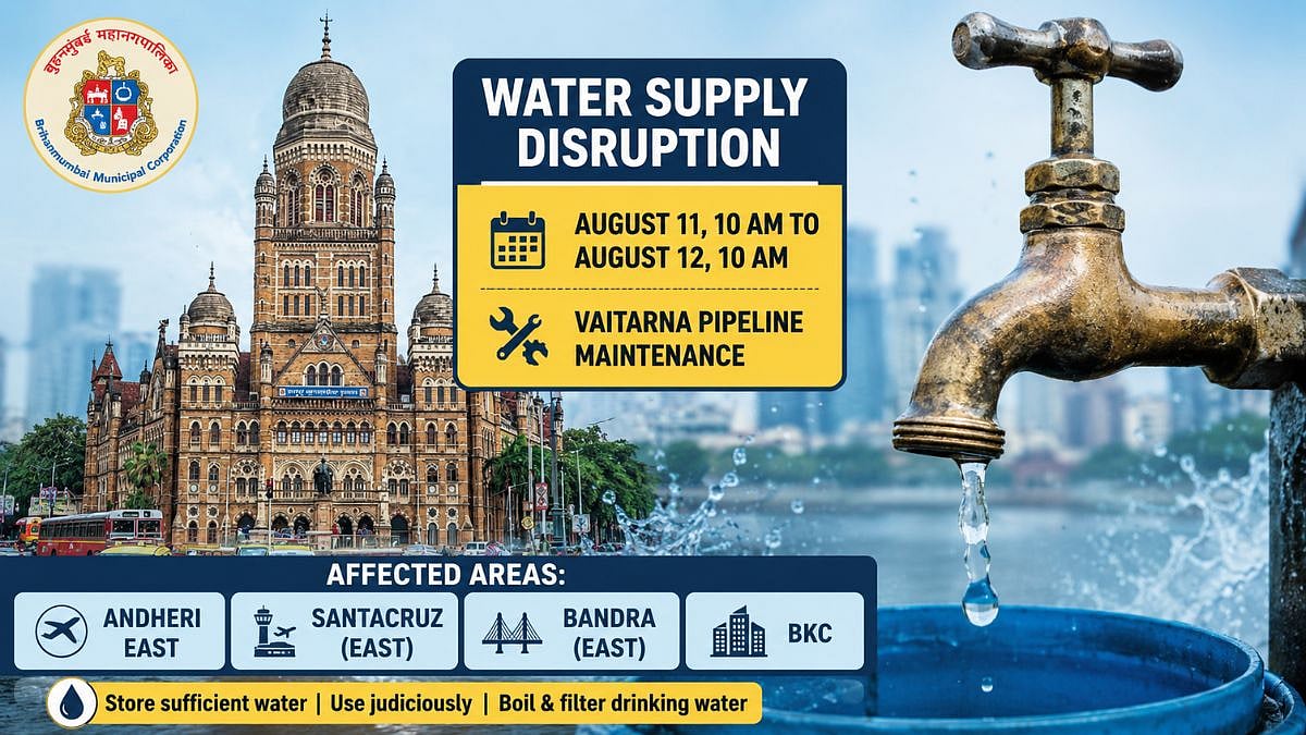 Mumbai: BMC Announces Water Supply Disruption In Andheri, Santacruz, Bandra & BKC On August 11-12; Check Details