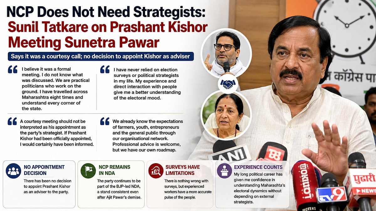 'NCP Doesn't Need Political Strategists,' Says Sunil Tatkare On Prashant Kishor-Sunetra Pawar Meeting