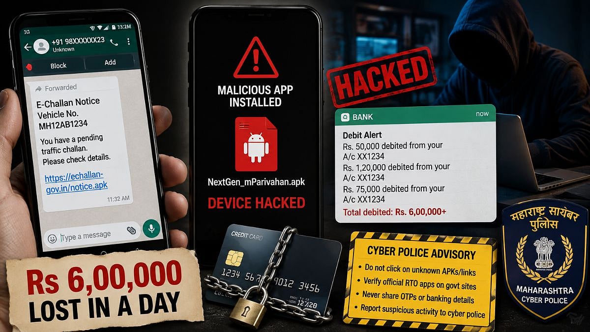 Maharashtra Cyber Fraud: Nashik Powerloom Businessman Loses ₹6 Lakh In Fake ‘mParivahan’ APK E-Challan Scam; Case Registered