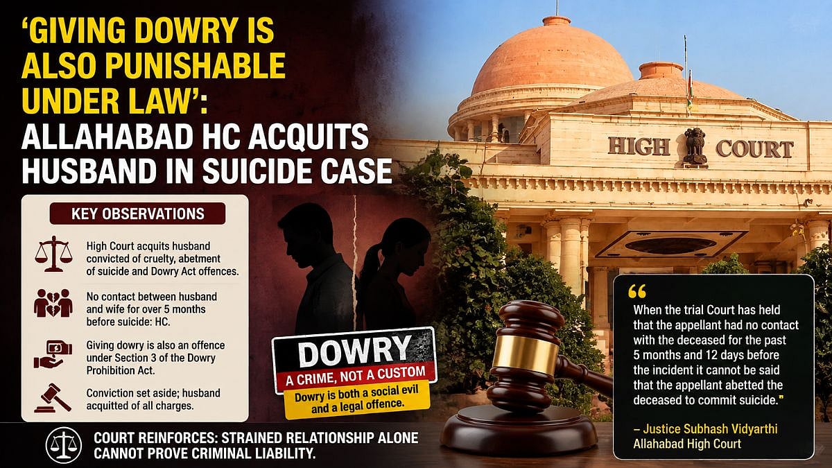 ‘Giving Dowry Is Also Punishable Under Law’: Allahabad HC Acquits Husband In Suicide Case