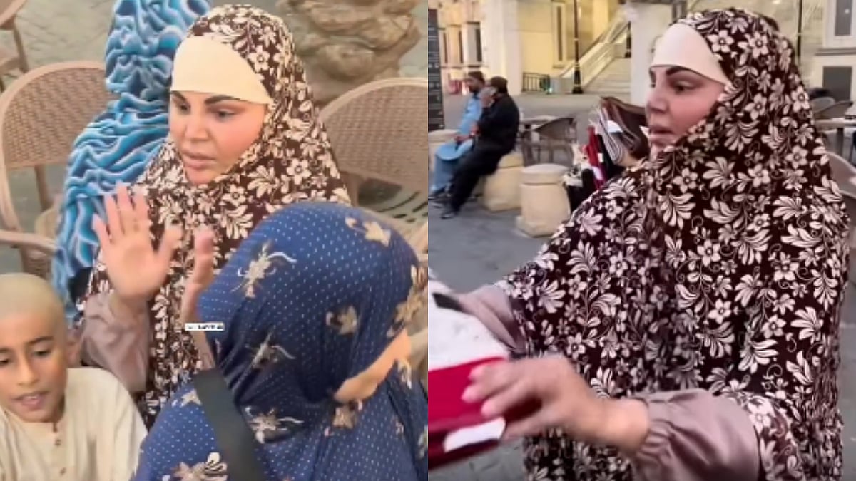 Rakhi Sawant Looks Scared As She Gets Mobbed By Pilgrims In Mecca While Distributing Prayer Mats, VIDEO Goes Viral