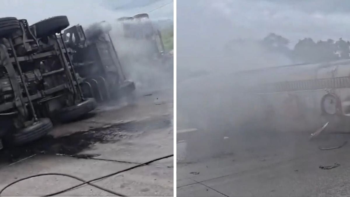 Mumbai–Pune Expressway: Tanker Overturns After Alleged Brake Failure, Catches Fire Near Khalapur In Maharashtra - VIDEO
