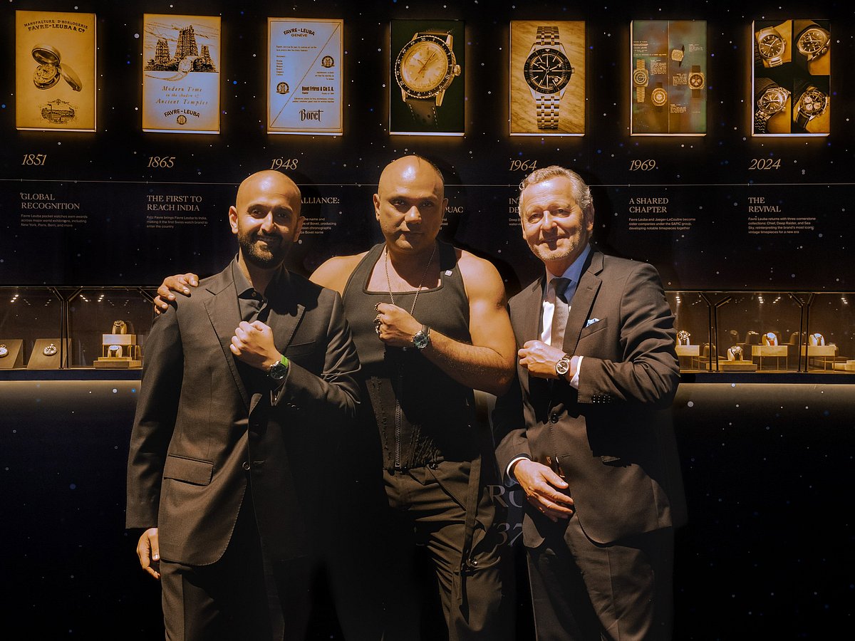 (from left) Pranav Saboo, Managing Director & CEO, Ethos Limited, Gaurav Gupta, Patrik Hoffmann, CEO and Chairman of Favre Leuba