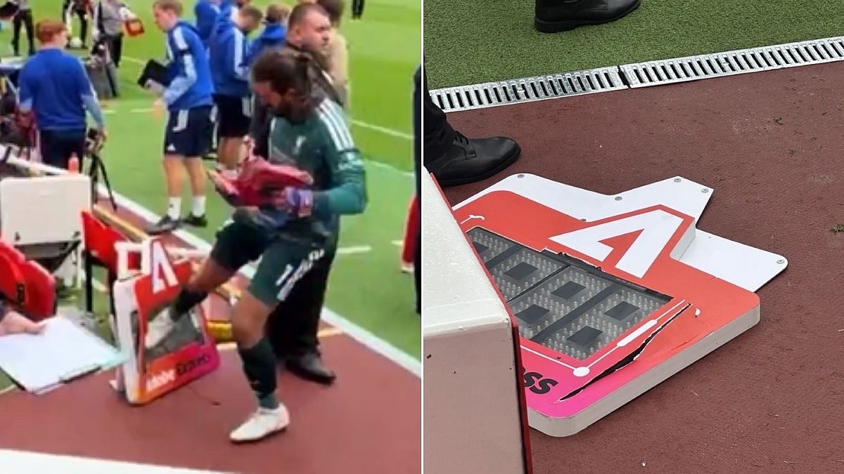 Furious Alisson Kicks Substitution Board, Breaks It After Liverpool’s Chaotic 2-2 Draw | VIDEO