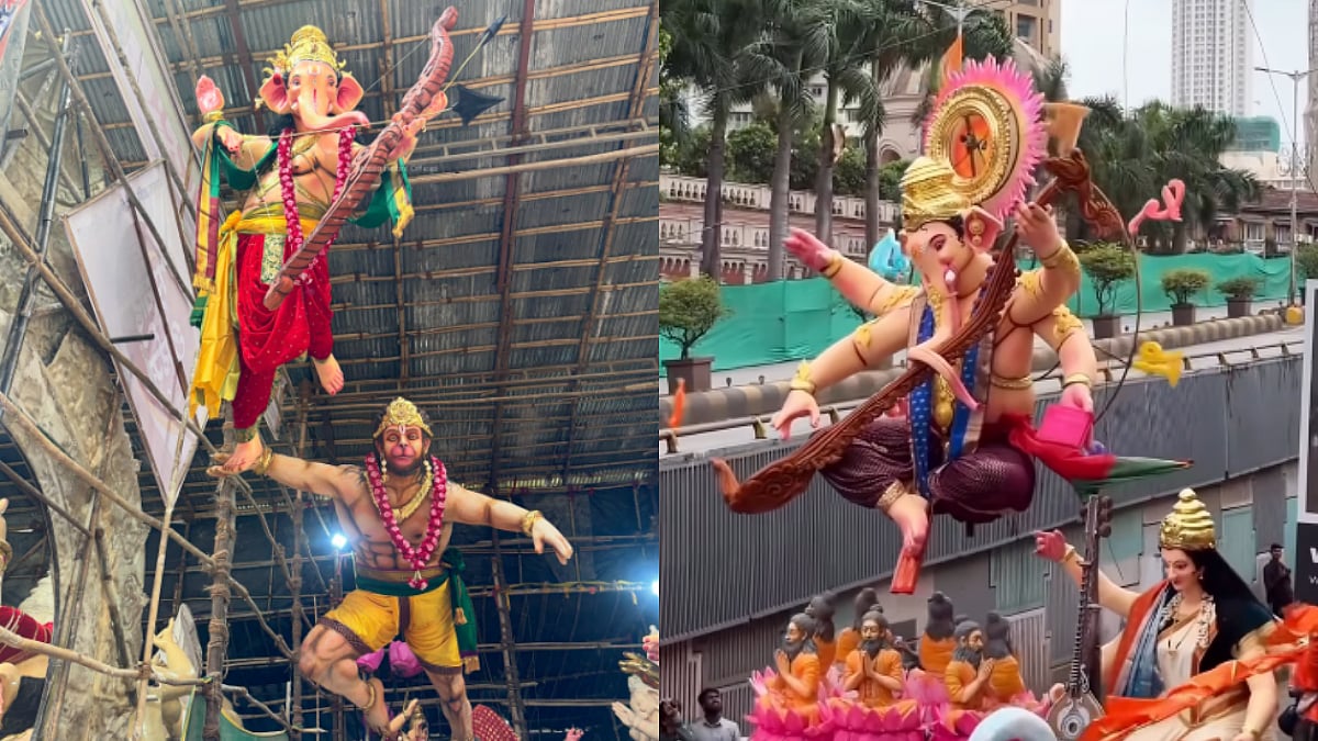 Massive Balancing Ganpati Idols Made Of Paper Steal Show In Mumbai Ganesh Aagman | WATCH