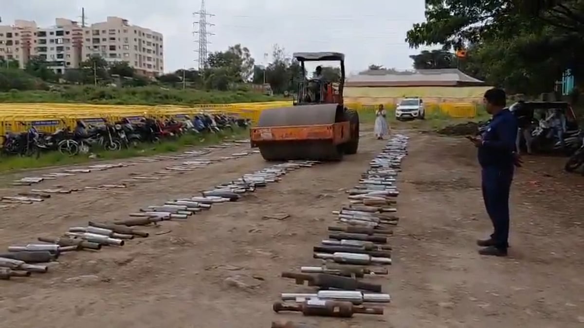 WATCH: Pimpri-Chinchwad Police Bulldoze 2,566 Illegal Number Plates, 569 Silencers In Traffic Crackdown
