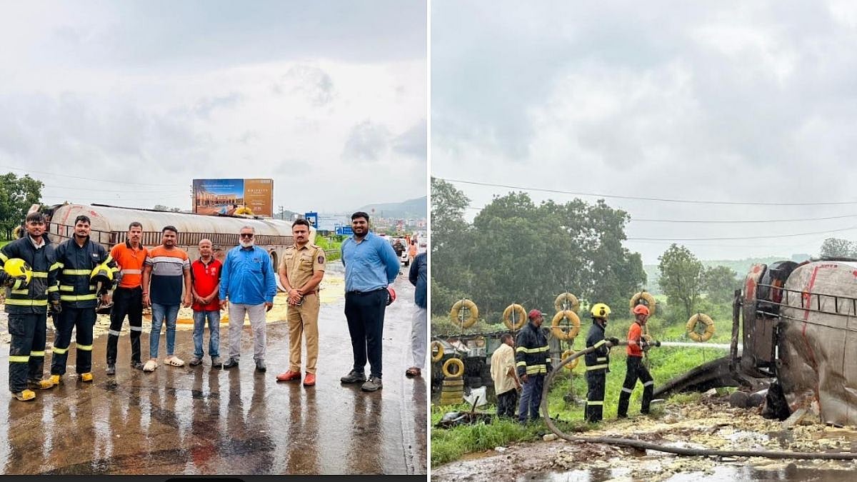 Palm Oil Tanker Overturns, Catches Fire On Mumbai-Pune Expressway Near Khopoli; Driver Rescued Safely