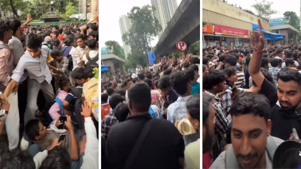 Watch: Massive Turnout At Chinchpokli Cha Chintamani Aagman; Devotees Seen Falling Over Each Other As Bappa Begins Journey To Mandap - Video
