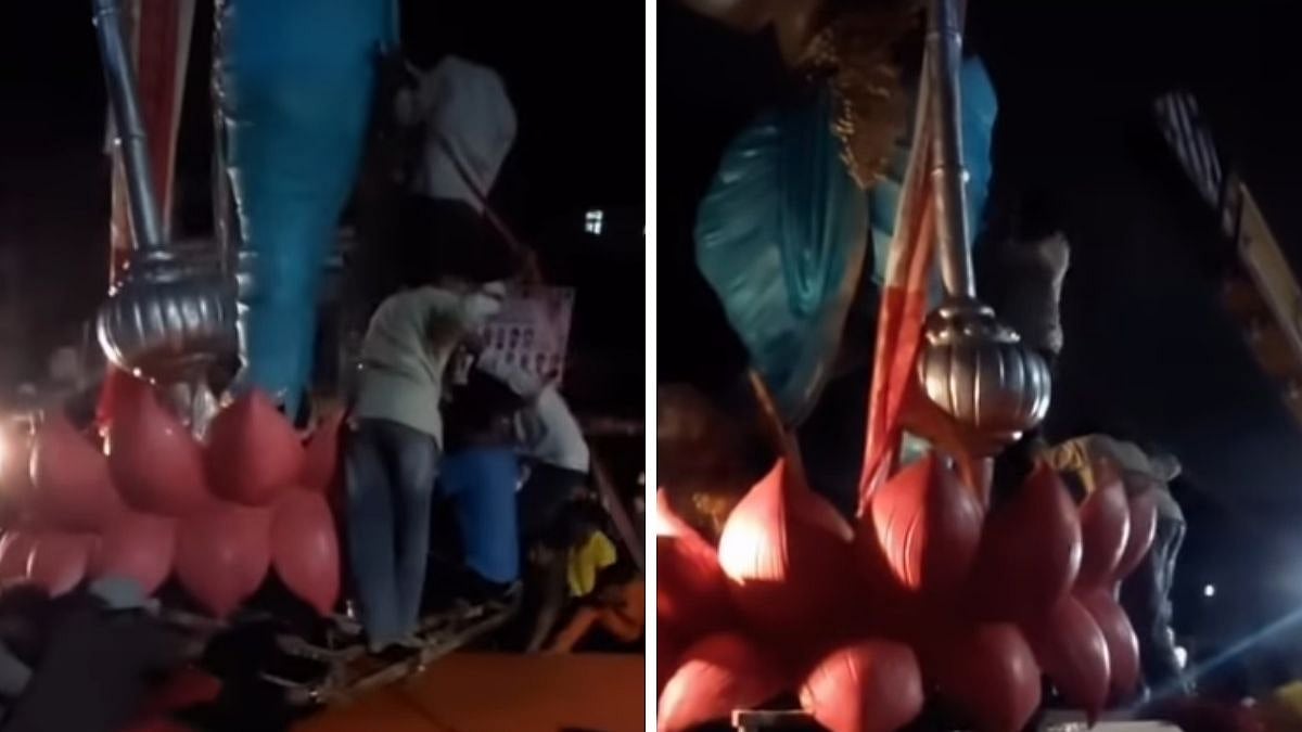 Thane: Major Tragedy Averted In Mumbra As Ganesh Idol Trolley Wheel Slips During Aagman Procession - VIDEO 