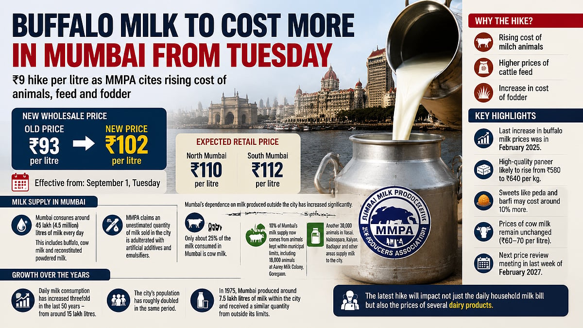 Buffalo Milk Prices In Mumbai To Rise By ₹9 Per Litre From September 1, Retail Rates Expected To Touch ₹112