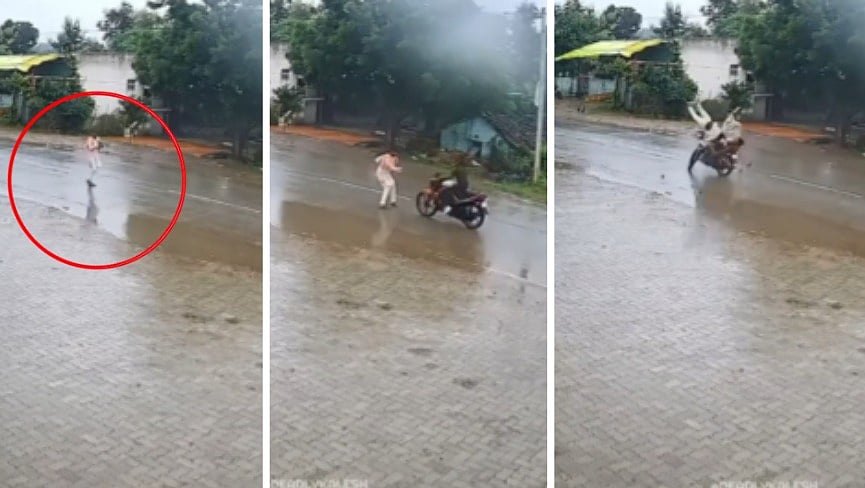 Priest Flung Into Air After Speeding Bike Hits Him On Highway In MP's Damoh | VIDEO