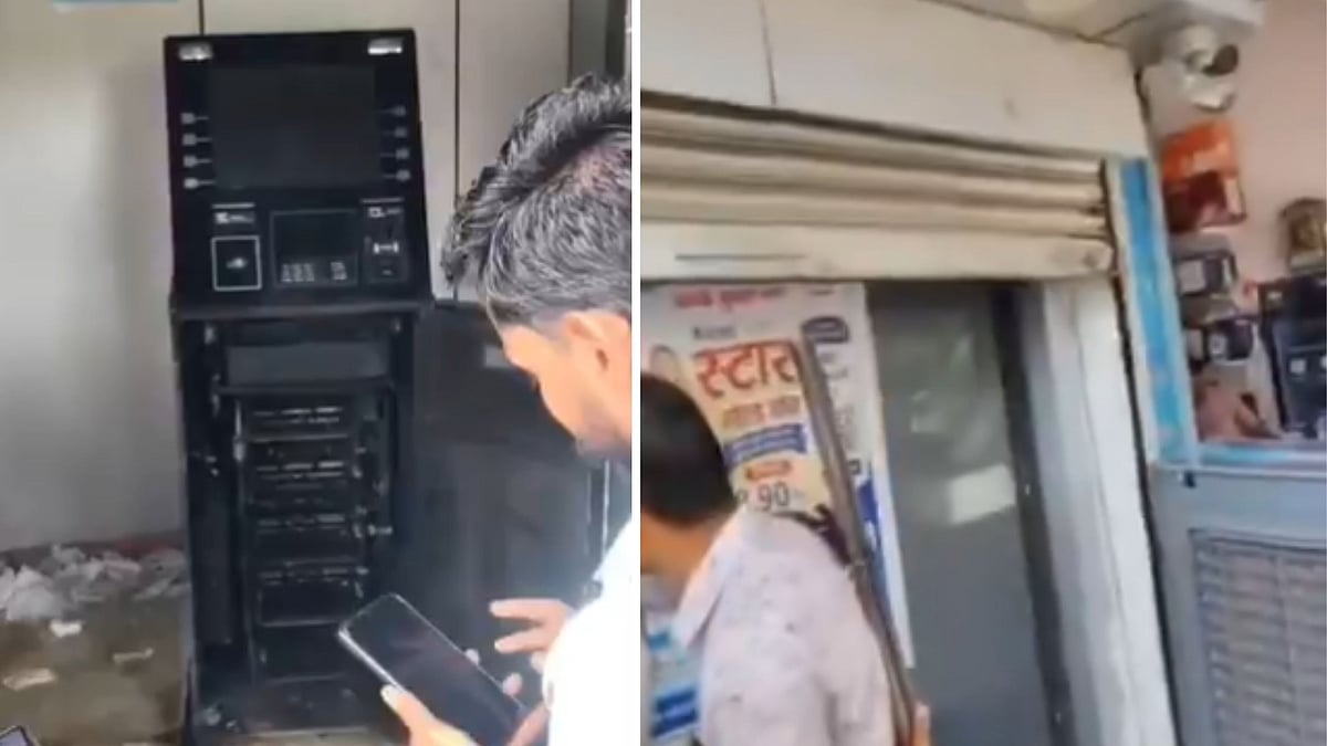 Four Thieves Break Open Public Bank's ATM With Gas Cutter, Steal ₹6.5 Lakh In MP’s Mandsaur | VIDEO