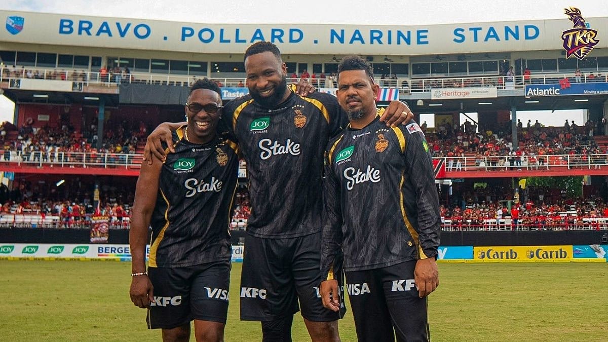 T20 Legends Immortalised: Dwayne Bravo, Kieron Pollard & Sunil Narine Honoured With Renamed Stand At Historic Queen’s Park Oval | Video