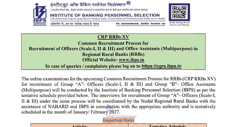IBPS RRB Recruitment 2026: CRP RRBs XV Registration Begins At ibps.in; Check Eligibility, Exam Dates, And Application Fee