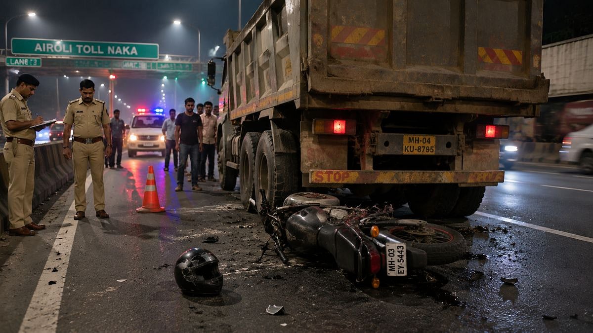 Mumbai Tragedy: 25-Year-Old Biker Dies While Allegedly Overtaking Dumper Near Airoli Toll Naka