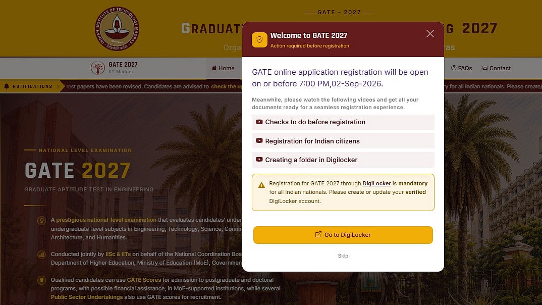 GATE 2027 Registration Begins Today At gate2027.iitm.ac.in; Check Dates, Fee, Steps To Apply