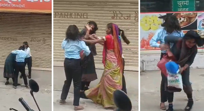 Cat Fight Caught On Camera As Two Women Publicly Beat Female Colleague In MP's Gwalior