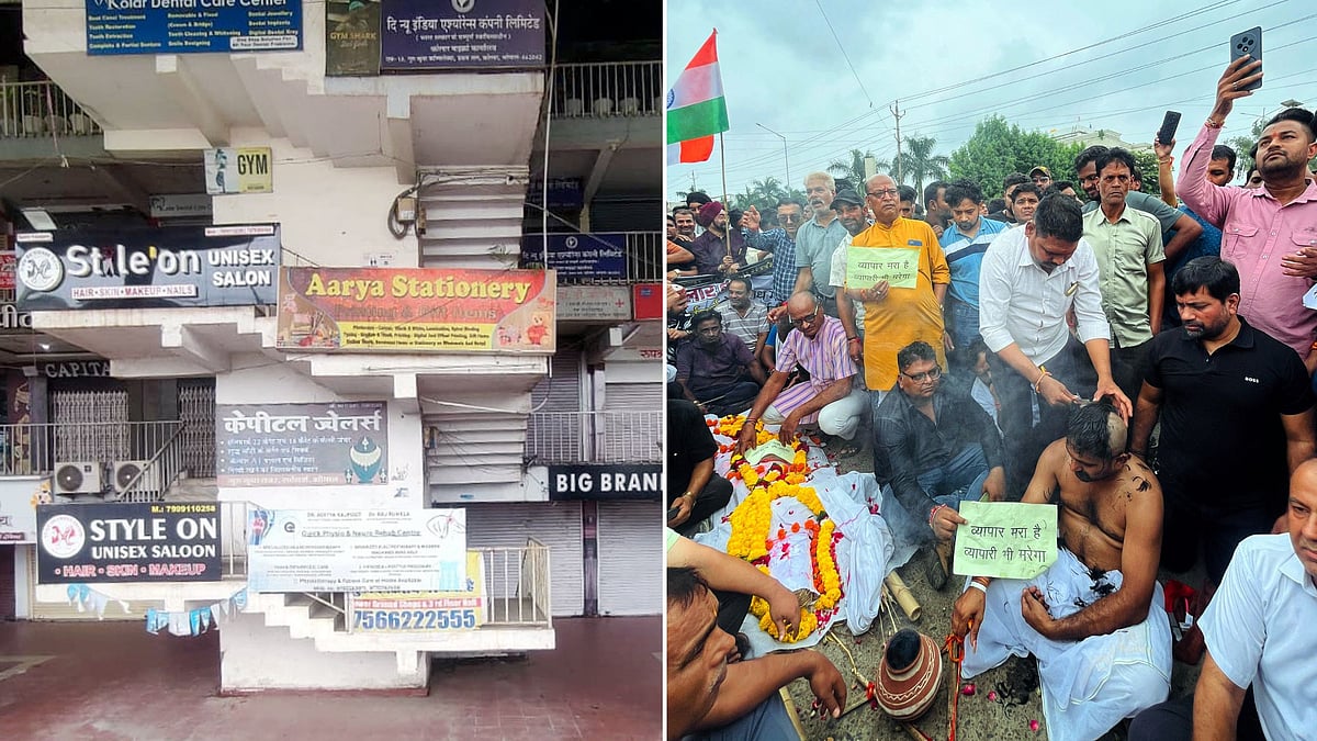 Bhopal’s Kolar Shuts Down As 800 Traders Hit Streets, Stage Mock Funeral Against BMC Sealing Drive