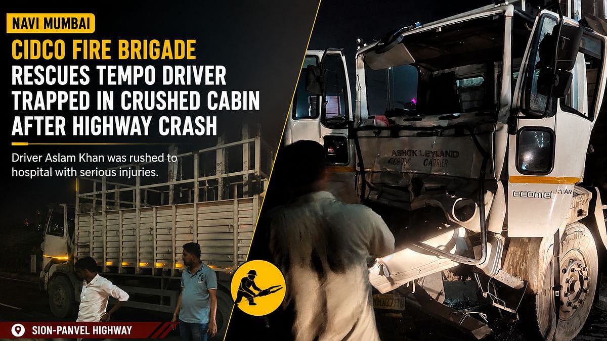 Navi Mumbai: CIDCO Fire Brigade Rescues Tempo Driver Trapped In Crushed Cabin After Crash On Sion-Panvel Highway