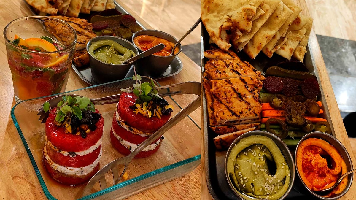 Watermelon and feta cheese salad, and Chicken Mediterranean Tray