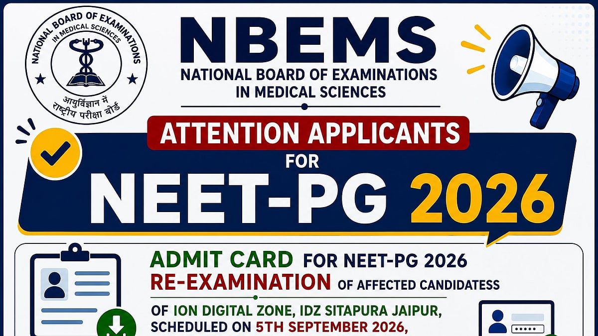 NEET PG 2026 Re-Exam Admit Card Released For 2,445 Affected Candidates At natboard.edu.in; Exam On September 5
