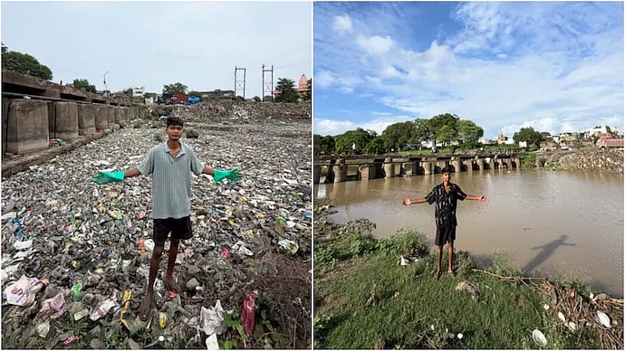 20-Year-Old Cleans Polluted Ajnar River Himself In MP's Biaora; Before-After Pics Go Viral 