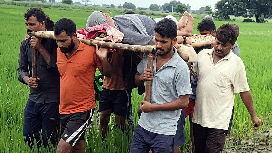 65-Year-Old Carried 3 Km On Cot As Flooded River Blocks Ambulance In Bhopal