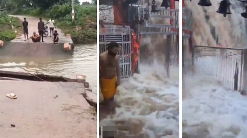 Heavy Rain Breaks Culvert In MP's Chhatarpur; Floods Jatashankar Temple  With Knee-Deep Water — VIDEO
