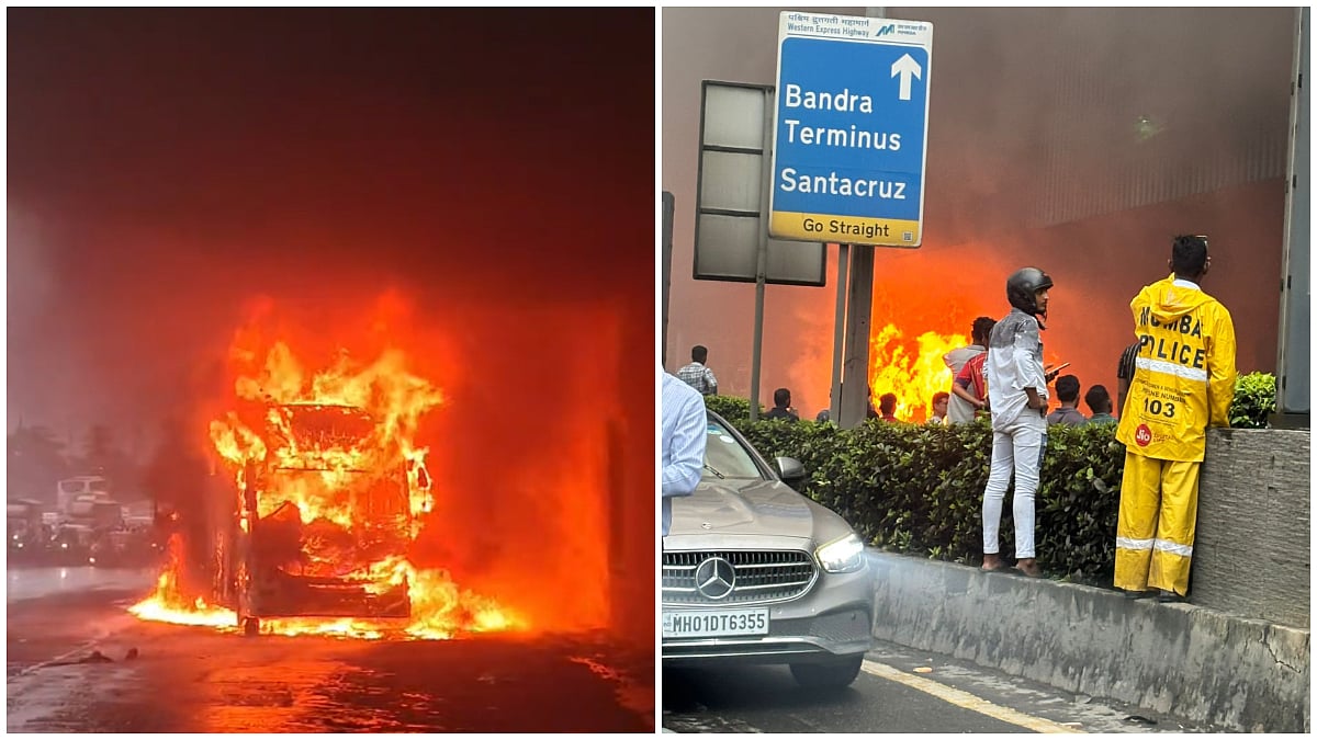 Mumbai-Gujarat Volvo Tourist Bus Catches Fire Under Goregaon Metro Station; All 6 Escape Safely