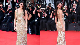Kendall Jenner debuts at Venice Film Festival in vintage Giorgio Armani gold gown