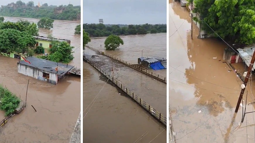 Kwari River Swells Amid Heavy Rains In MP’s Vijaypur; Bridge Submerged & Homes Go Under Water  — VIDEO