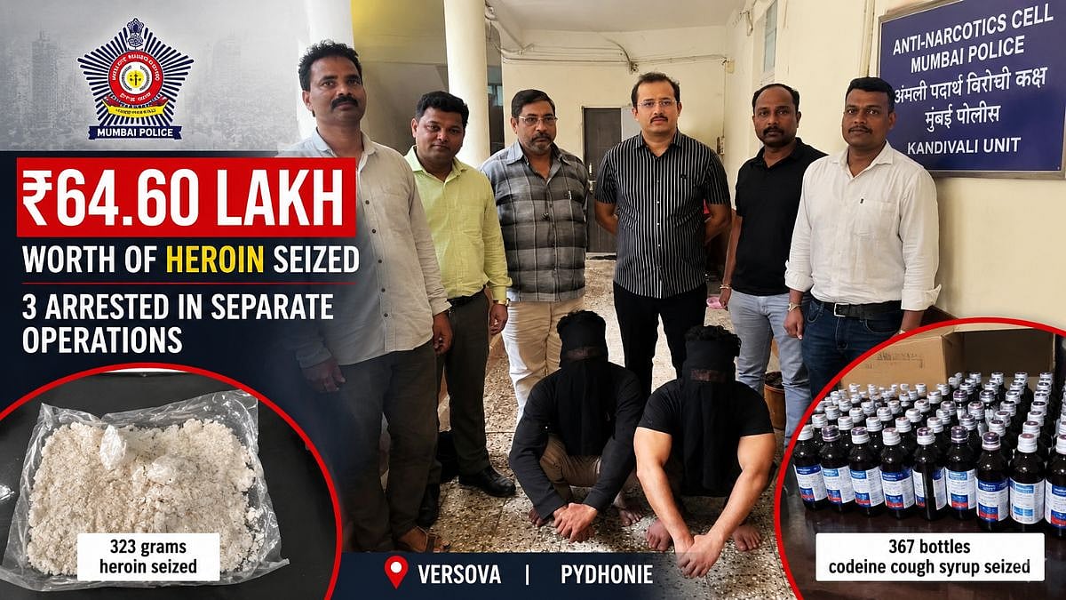 Mumbai Crime: Anti-Narcotics Cell Seizes Heroin Worth ₹64.60 Lakh, 367 Codeine Cough Syrup Bottles In Separate Operations