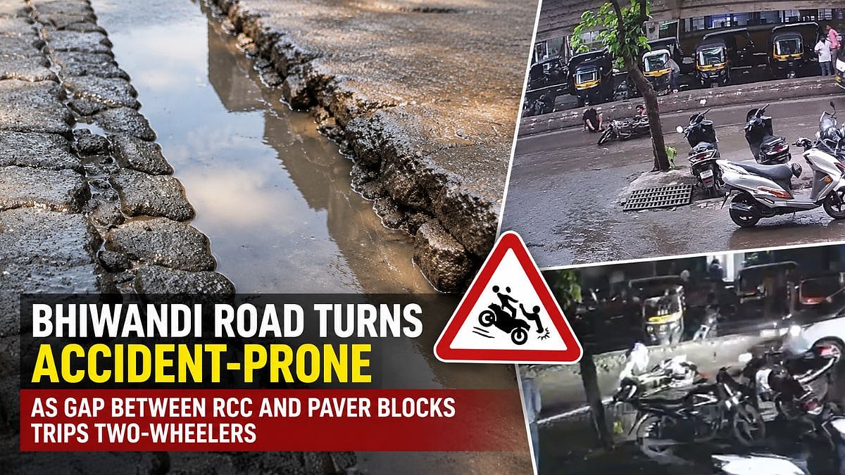 Bhiwandi Road Turns Accident-Prone As RCC-Paver Block Gap Causes Two-Wheeler Falls | VIDEO