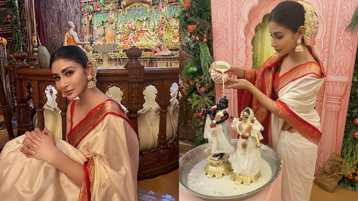 Inside Mouni Roy's Janmashtami Celebrations In Serene Saree Look; Performs Sacred Abhishek To Lord Krishna | Visuals