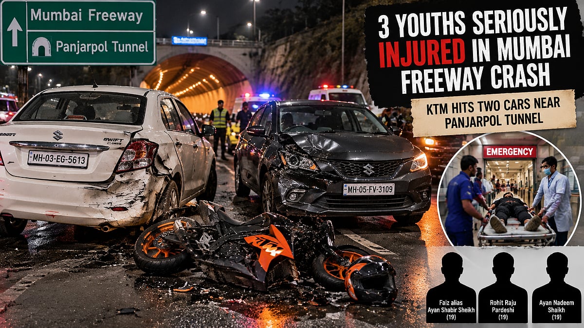 Mumbai Freeway Accident: Three 19-Year-Olds Injured After KTM Bike Allegedly Performing Stunts Crashes Into Cars Near Panjarpol Tunnel