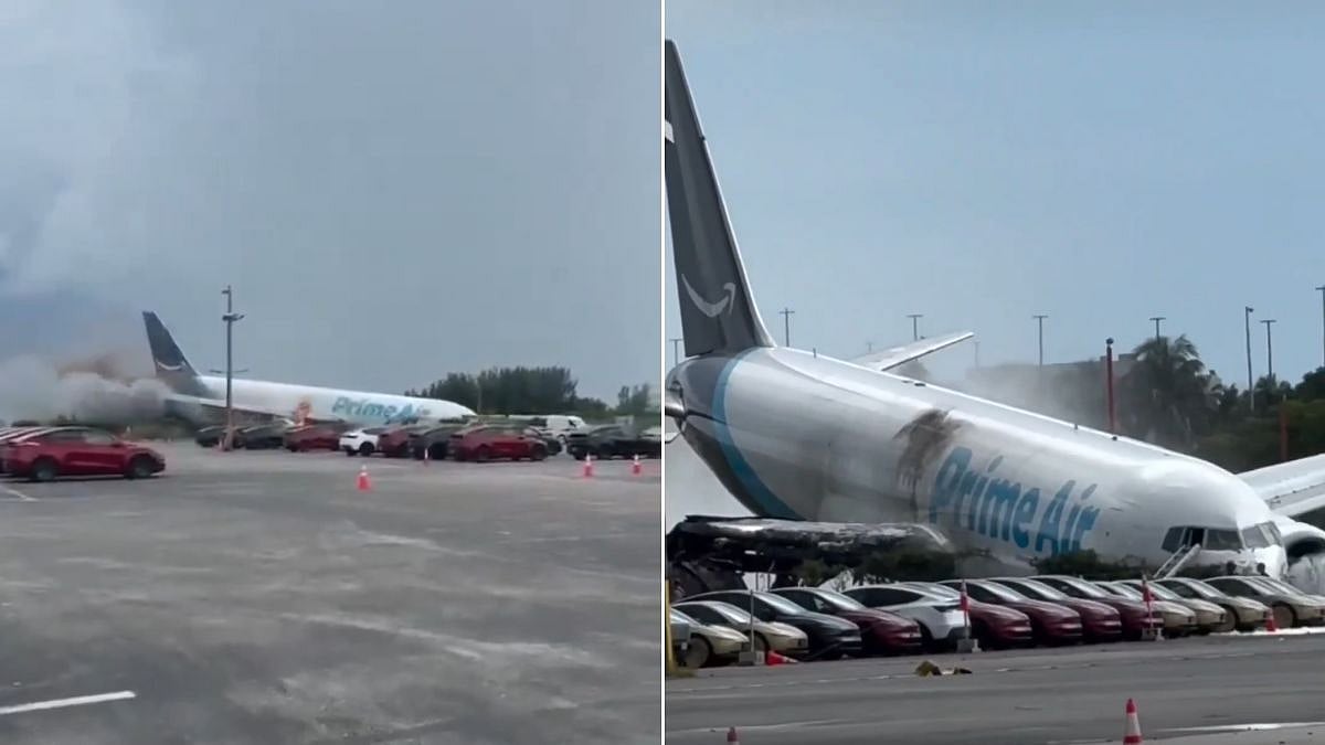 Miami Airport Plane Crash: 5 Killed, 5 Injured After Amazon Cargo Aircraft Overruns Runway, Strikes Vehicles And Bursts Into Flames | Watch