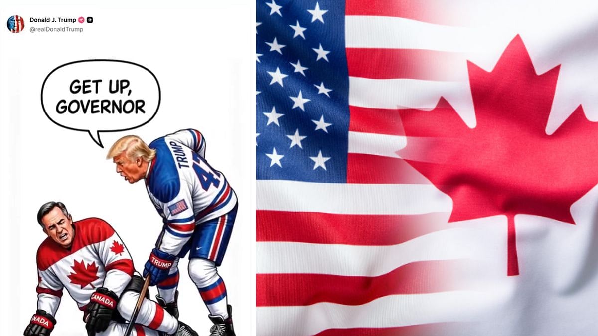 'Get Up, Governor': US President Donald Trump Shares AI-Generated Video Showing Hockey Stick Clash With Prime Minister Mark Carney Amid Political Rivalry